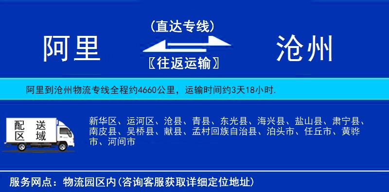 阿里到滄州物流專線