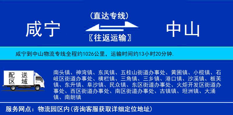 咸寧到中山物流專線